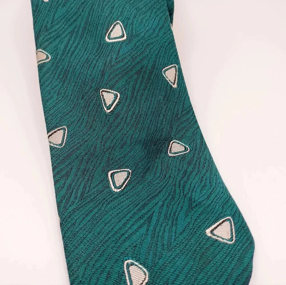 Envoy Retro Vintage Green Off White Triangle Pattern Necktie Tie 56x3 - Picture 3 of 7